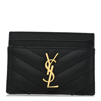 Saint Laurent Grain De Poudre Matelasse Chevron Monogram Credit Card Case Black 1 of 8