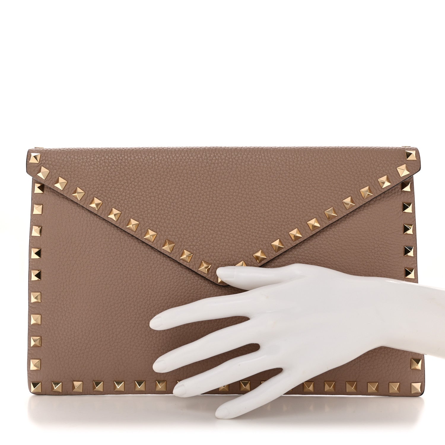 Valentino Garavani Pebbled Calfskin Large Rockstud Envelope Clutch Poudre 2 of 7