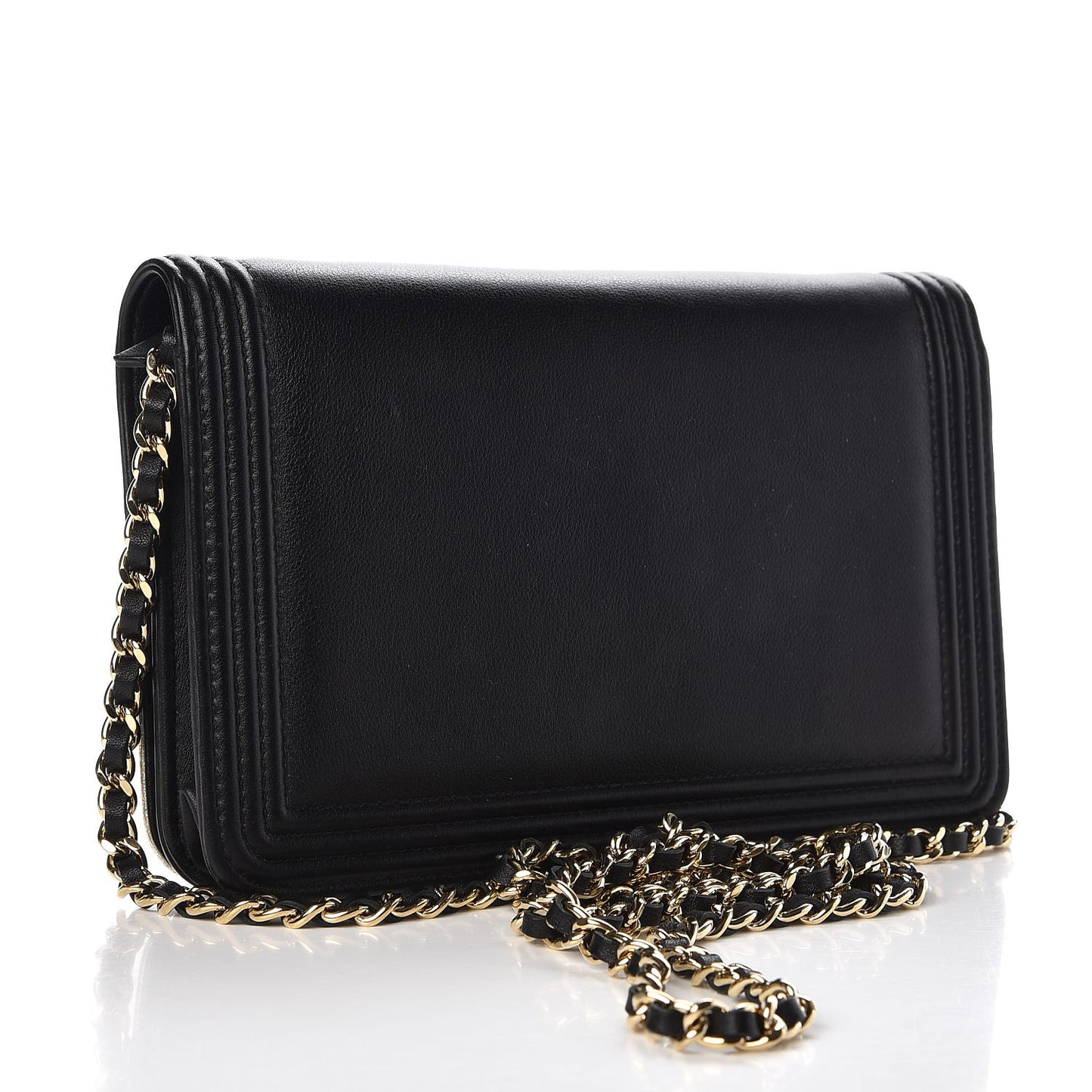 Metallic Goatskin Lambskin Boy Wallet on Chain WOC Black Gold