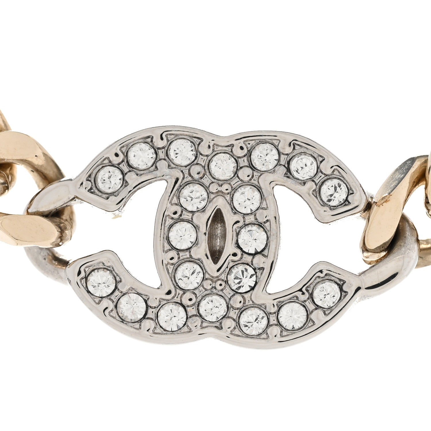 Chanel Crystal Chain CC Necklace Gold Silver 4 of 6