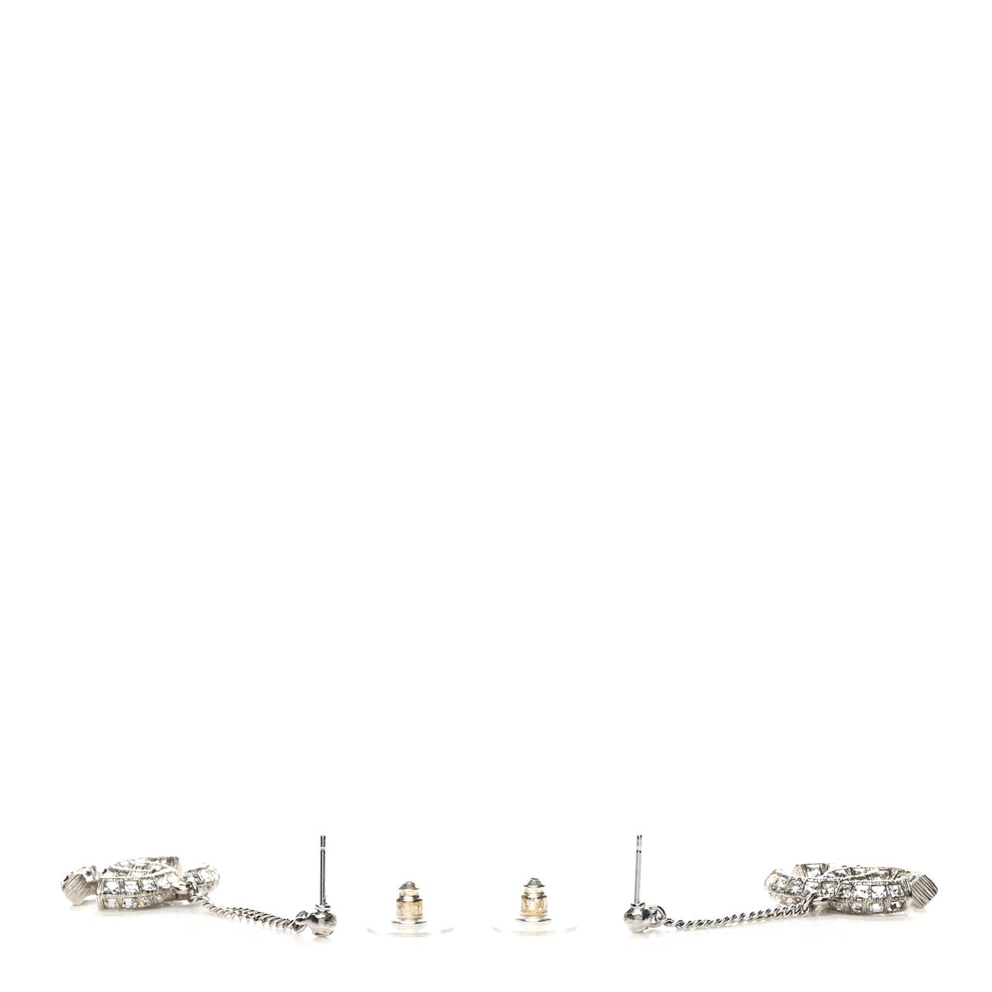 Baguette Crystal CC Drop Earrings Silver