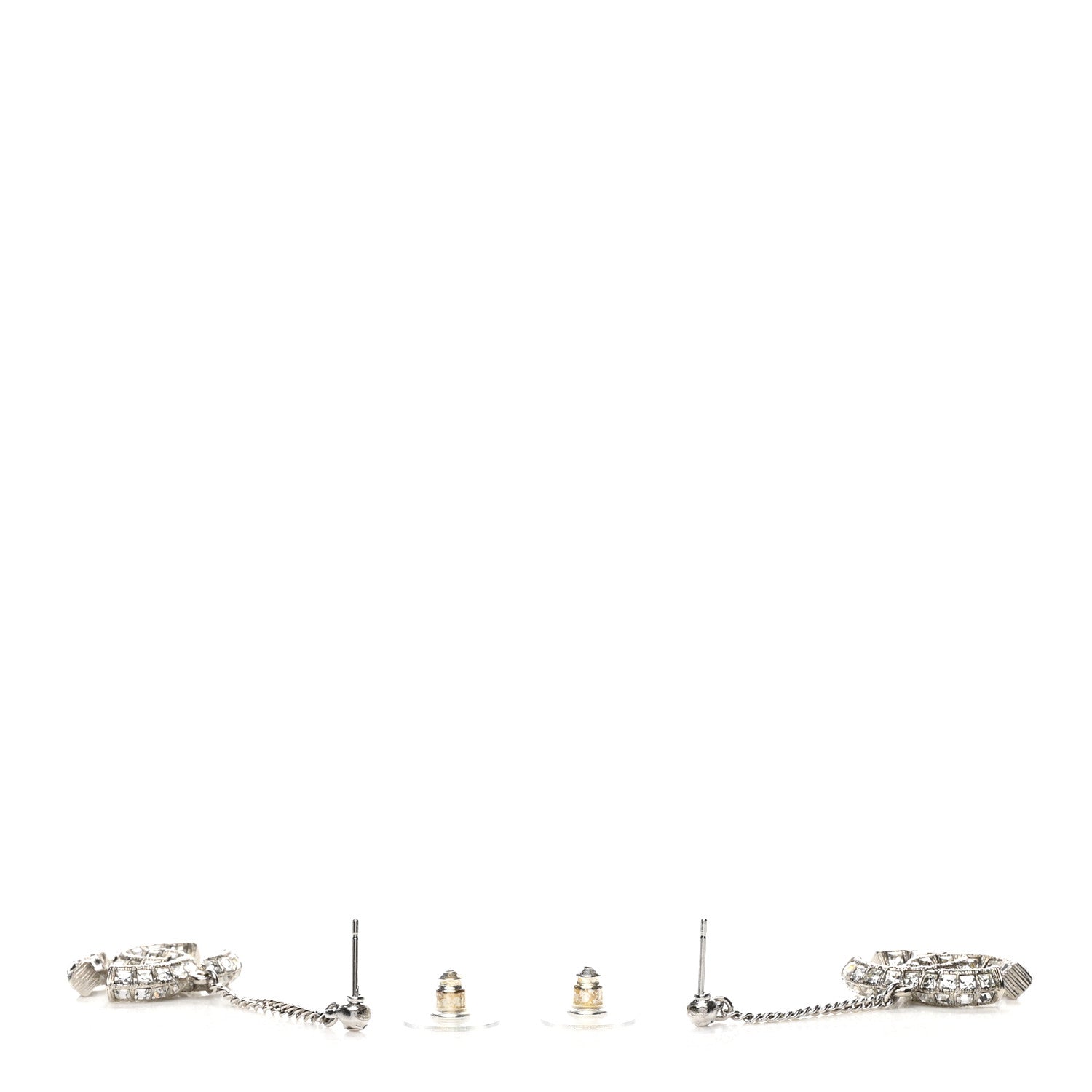 Chanel Baguette Crystal CC Drop Earrings Silver 3 of 4