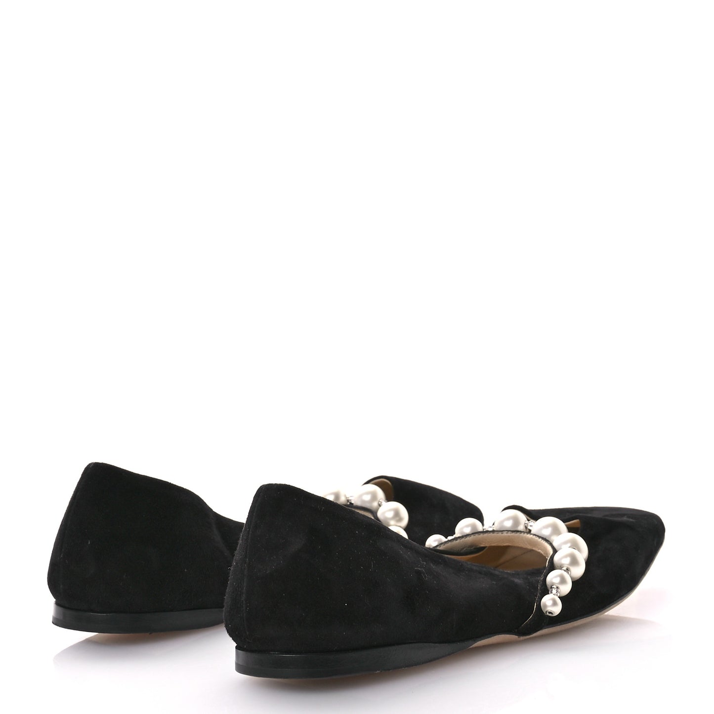 Suede Pearl Embellished Ade Flat 38 Black