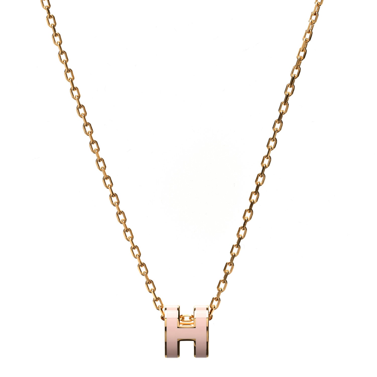 Hermes Lacquered Rose Gold Mini Pop H Pendant Necklace Rose Dragee 1 of 7
