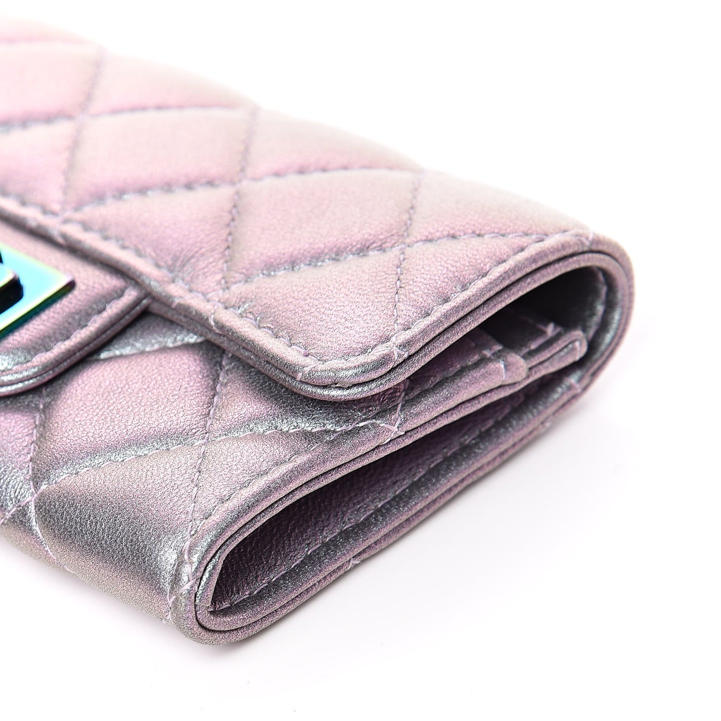 Iridescent Lambskin Quilted Reissue Flap Card Holder Light Purple