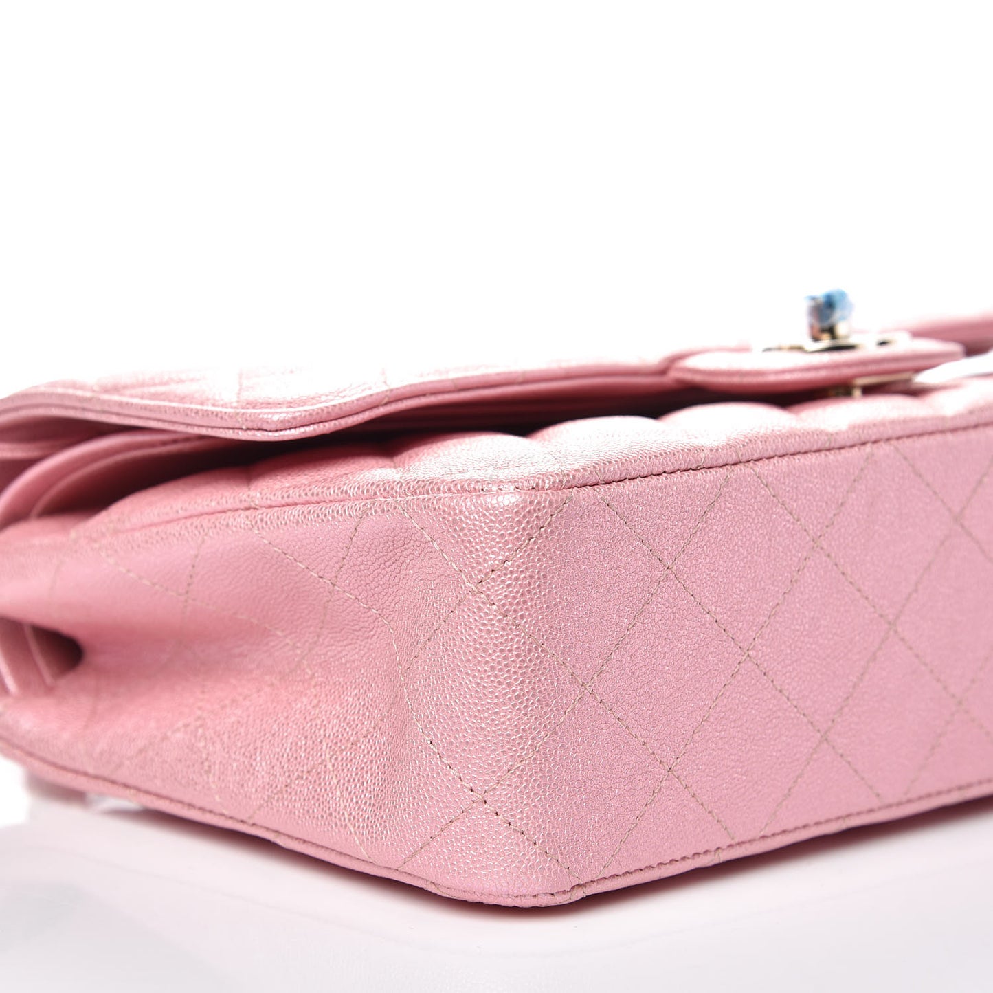 Iridescent Caviar Quilted Medium Double Flap Rose Pink