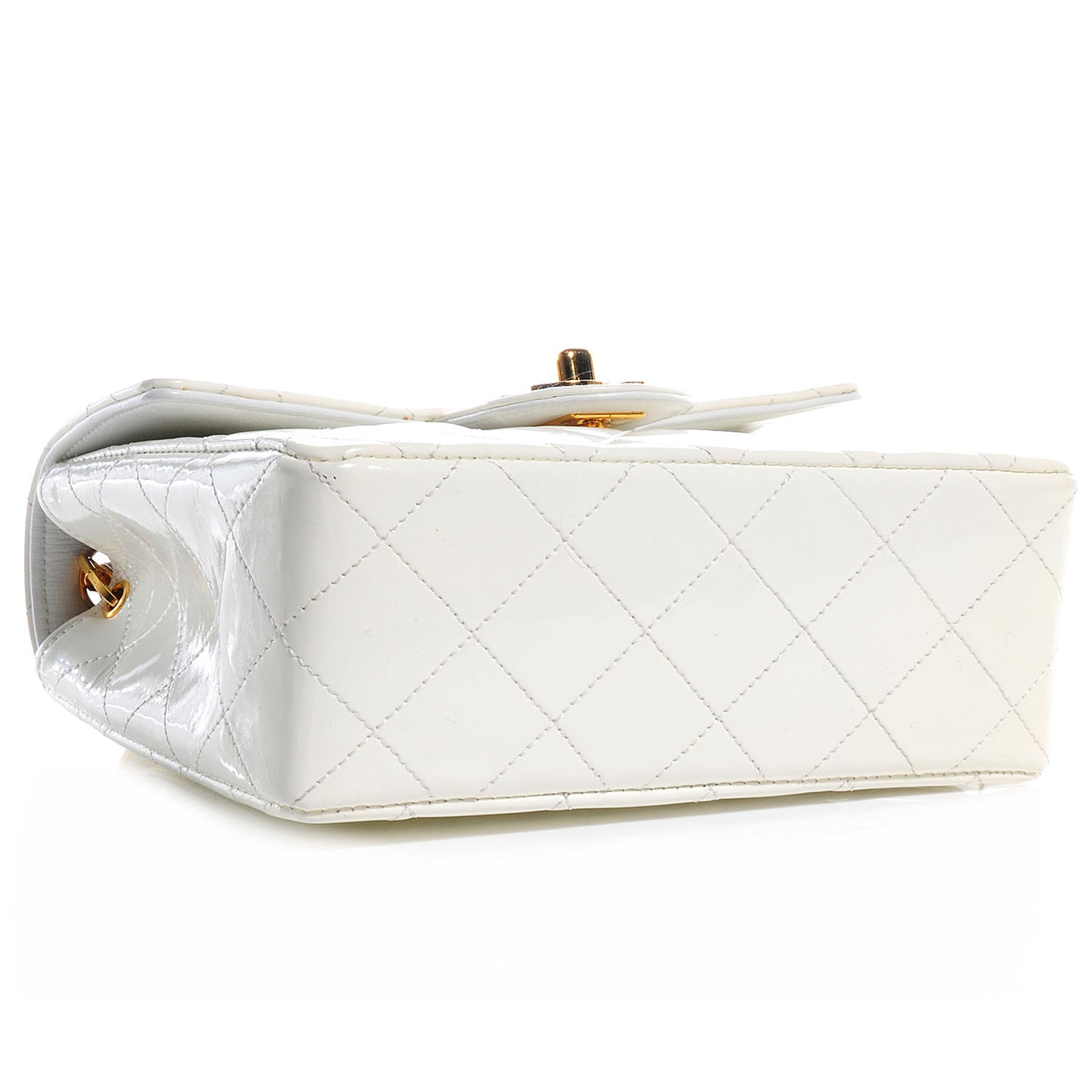 Patent Quilted Mini Square Flap White