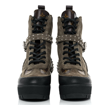 Louis Vuitton Suede Calfskin Monogram Laureate Platform Desert Boots 36 Kaki 2 of 8