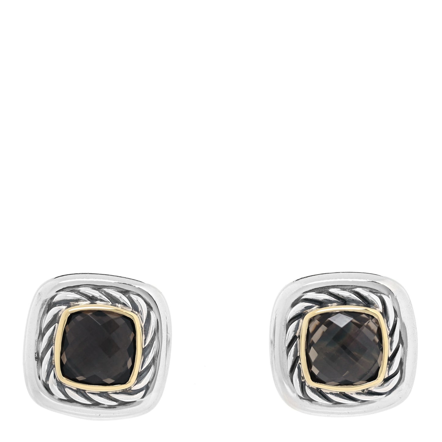 Sterling Silver 18K Yellow Gold Smoky Quartz 7mm Albion Earrings