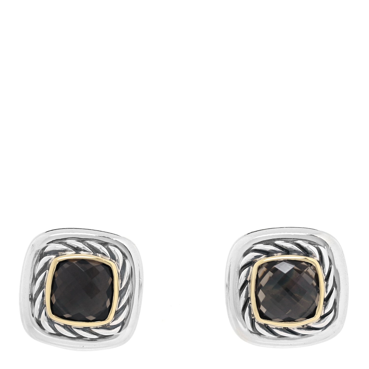 David Yurman Sterling Silver 18K Yellow Gold Smoky Quartz 7mm Albion Earrings 1 of 4