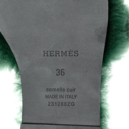 Hermes Woolskin Oran Sandals 36 Vert Anglais 7 of 7