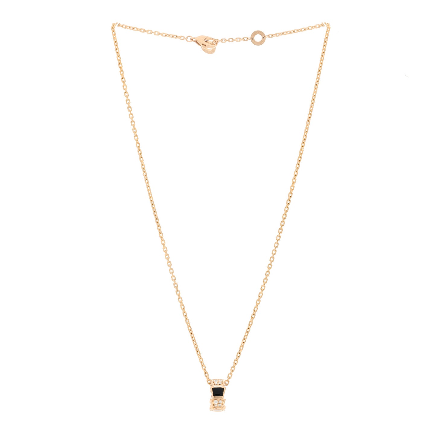 18K Rose Gold Diamond Black Onyx Serpenti Viper Pendant Necklace