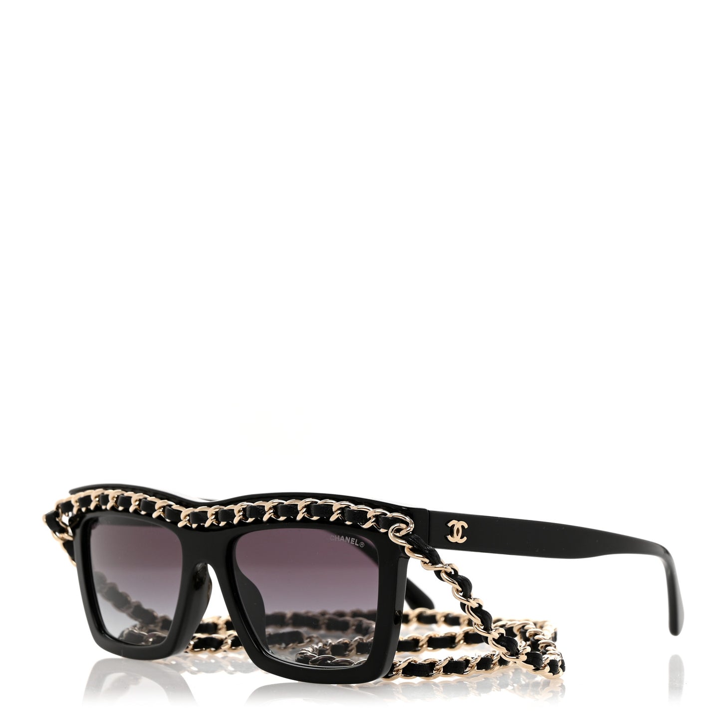 Acetate Metal Calfskin Chain Rectangle Sunglasses 71627A Black