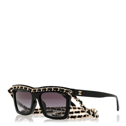 Chanel Acetate Metal Calfskin Chain Rectangle Sunglasses 71627A Black 1 of 8