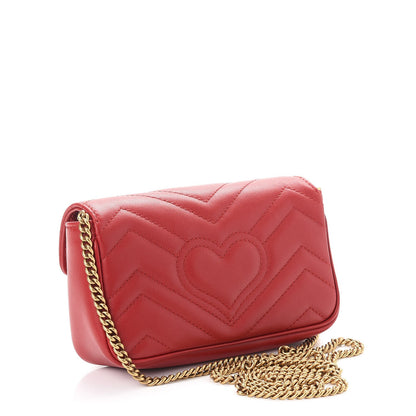 Gucci Calfskin Matelasse Super Mini GG Marmont Shoulder Bag Hibiscus Red 4 of 10