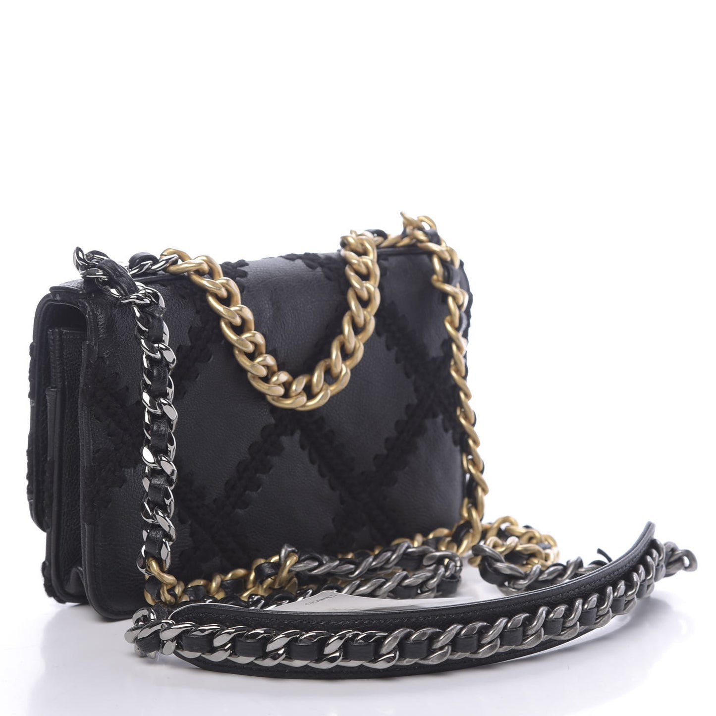 Calfskin Crochet 19 Wallet On Chain WOC Black