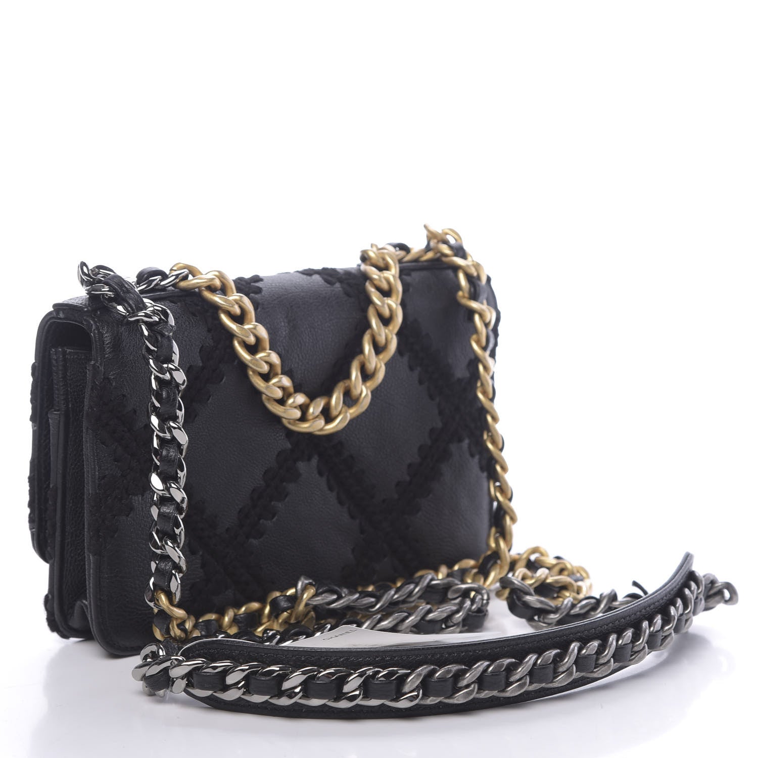 Chanel Calfskin Crochet 19 Wallet On Chain WOC Black 3 of 13