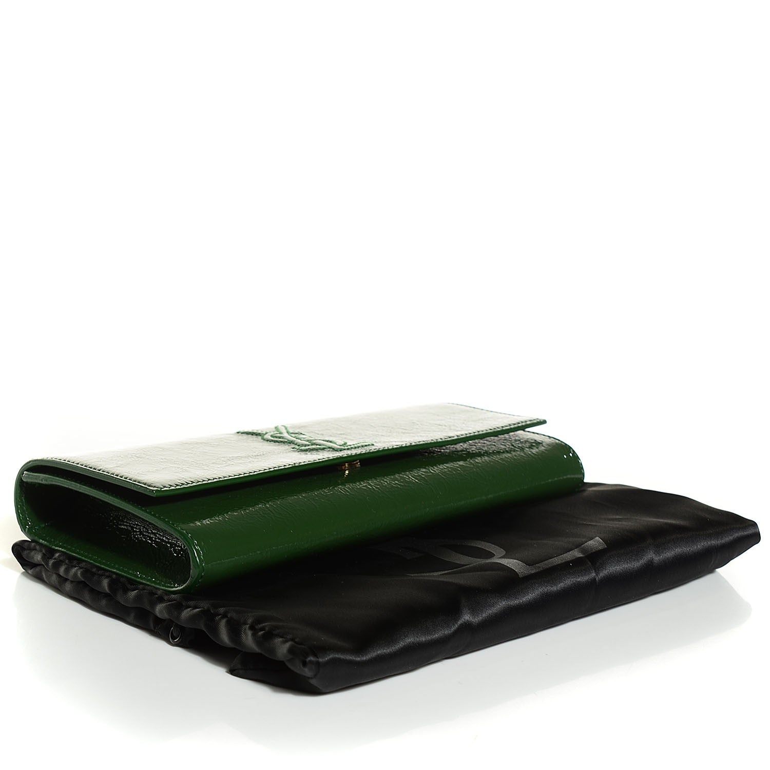 Saint Laurent Distressed Patent Small Belle De Jour Clutch Tartan Green 4 of 7