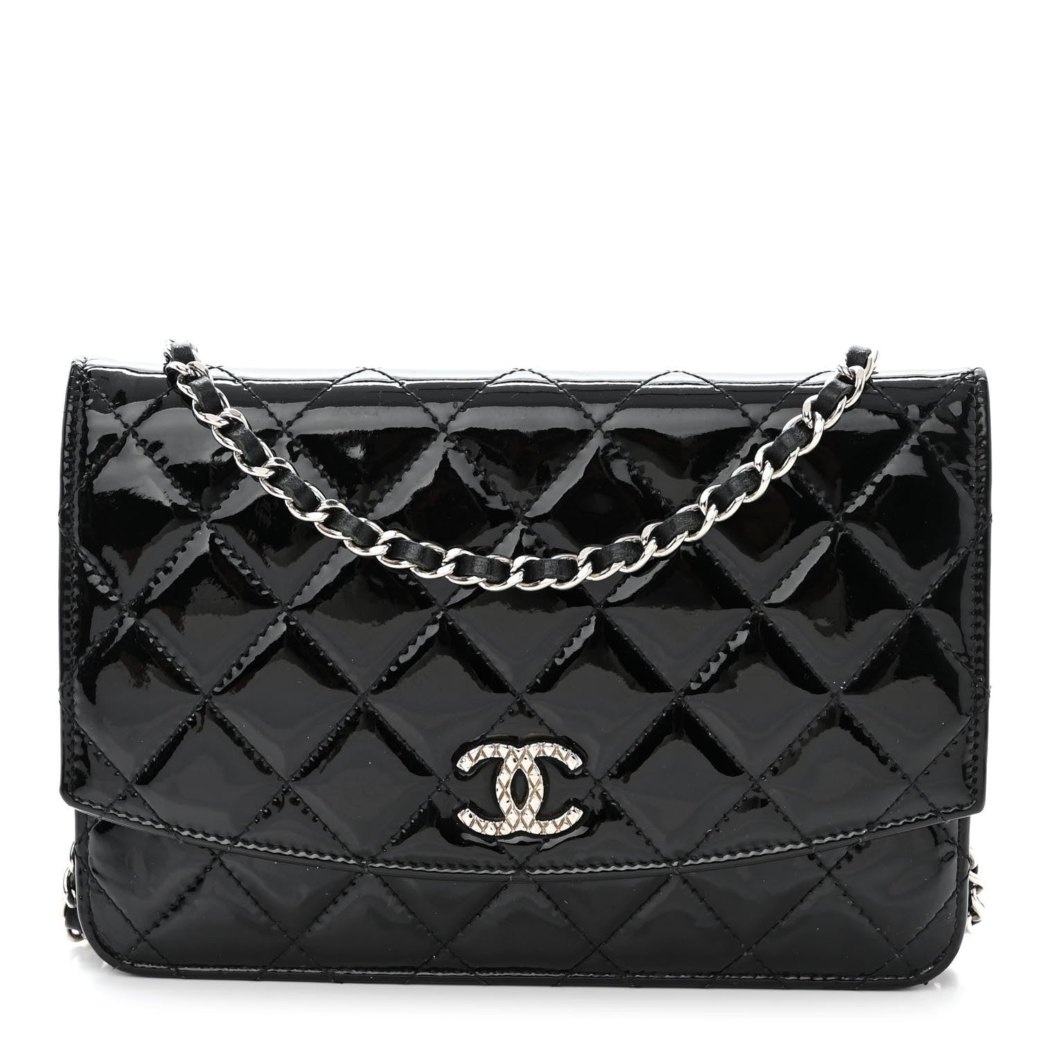 Chanel Patent Quilted Brilliant Wallet On Chain WOC Black 1 of 13
