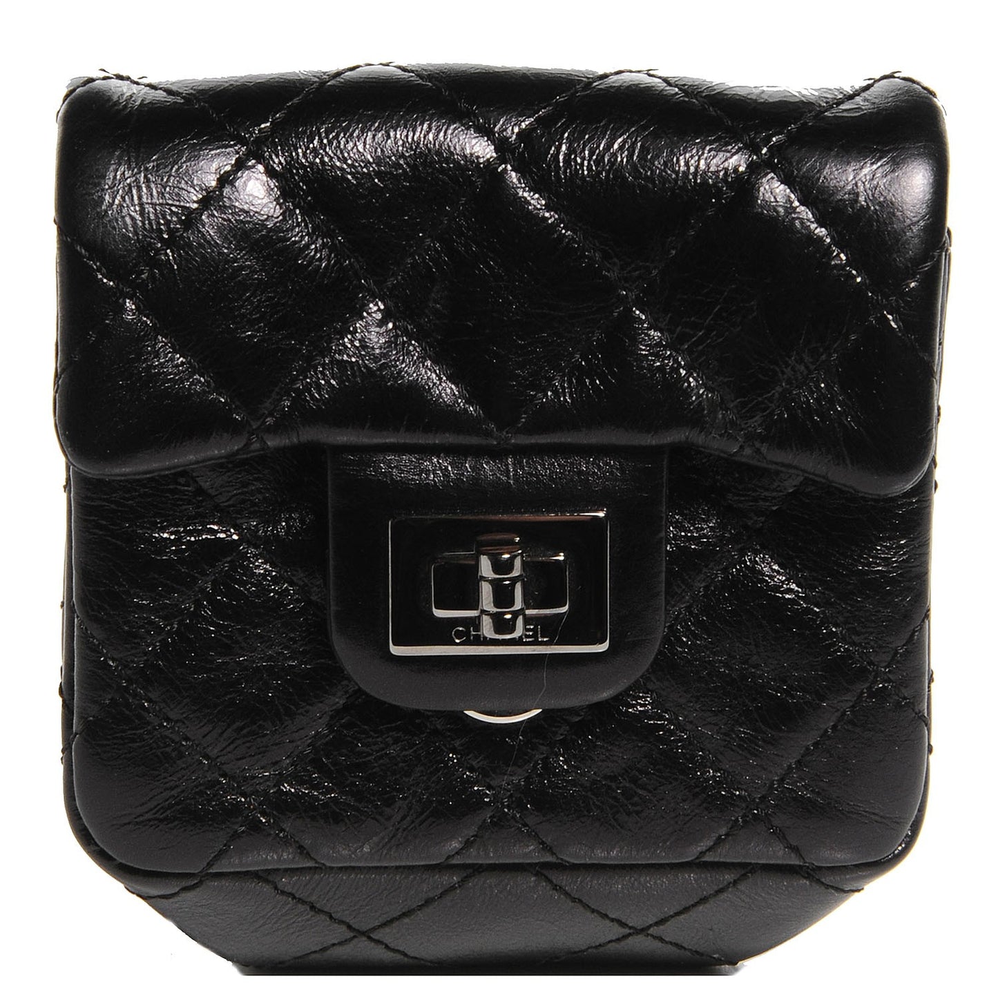 Glazed Calfskin Mini Reissue Pouch Charm Key Chain Black