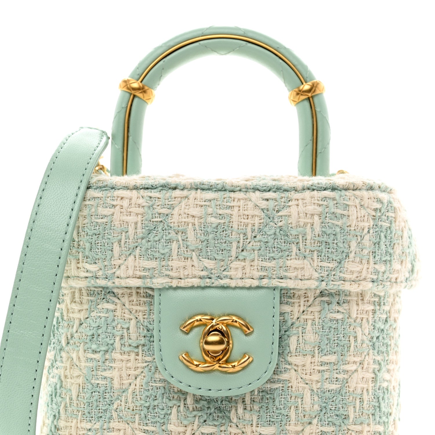 Chanel Tweed Handle Crush Top Handle Flap Bag Light Blue Ecru 5 of 10