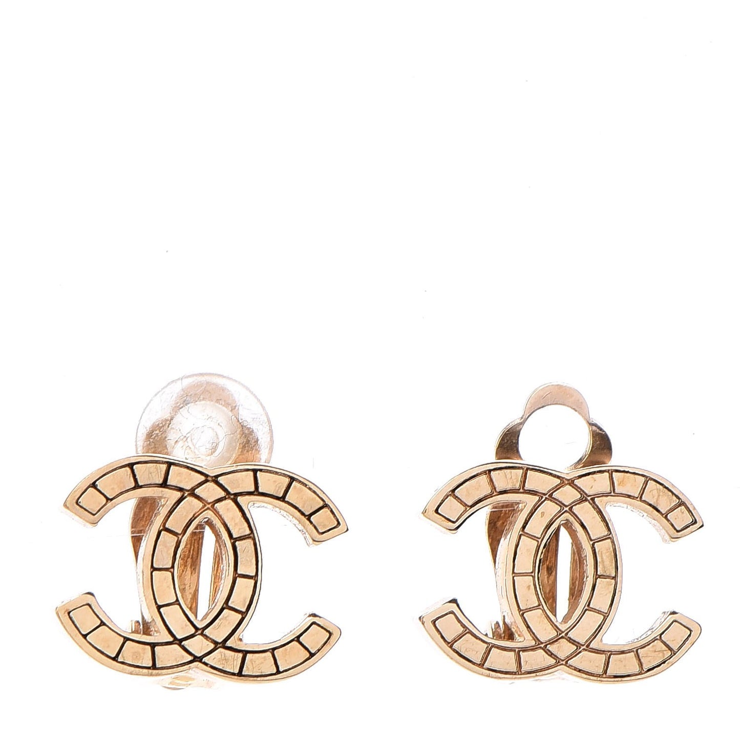 Quilted CC Clip On Earrings Gold