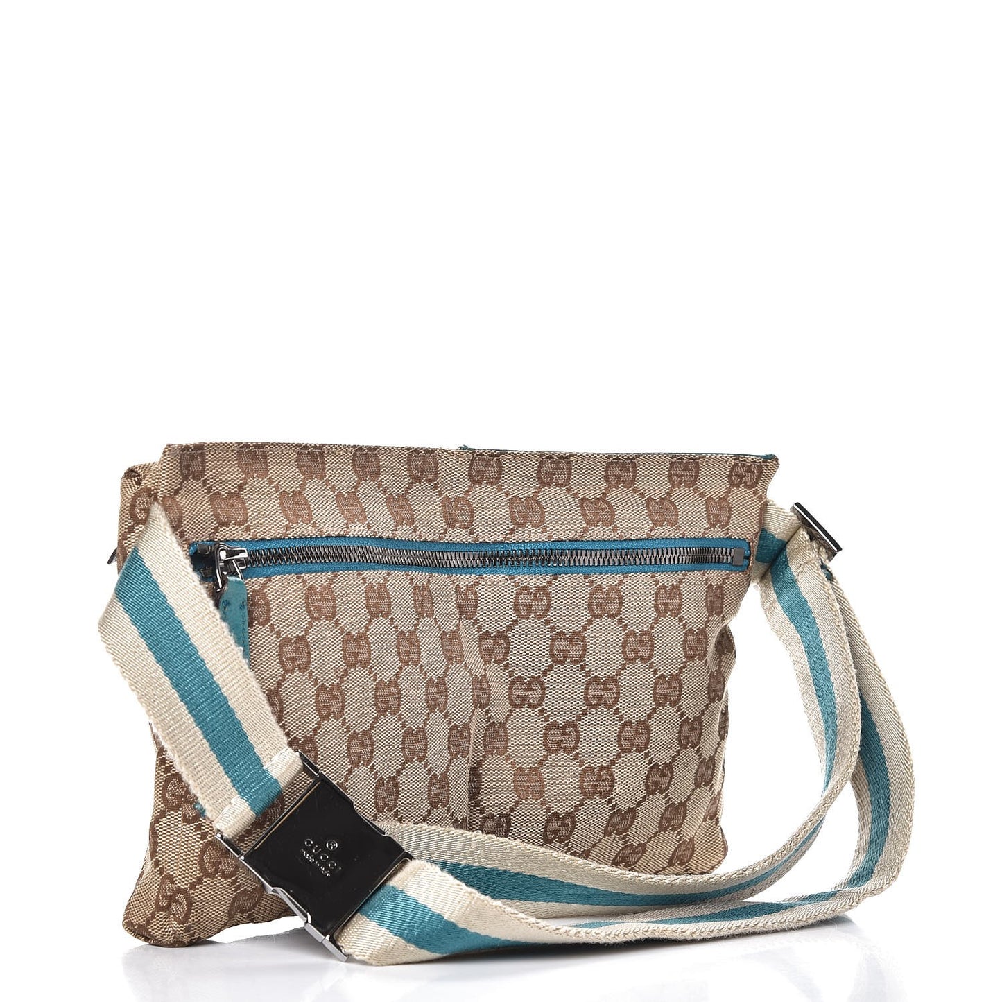 GG Monogram Web Double Pocket Belt Bag Turquoise