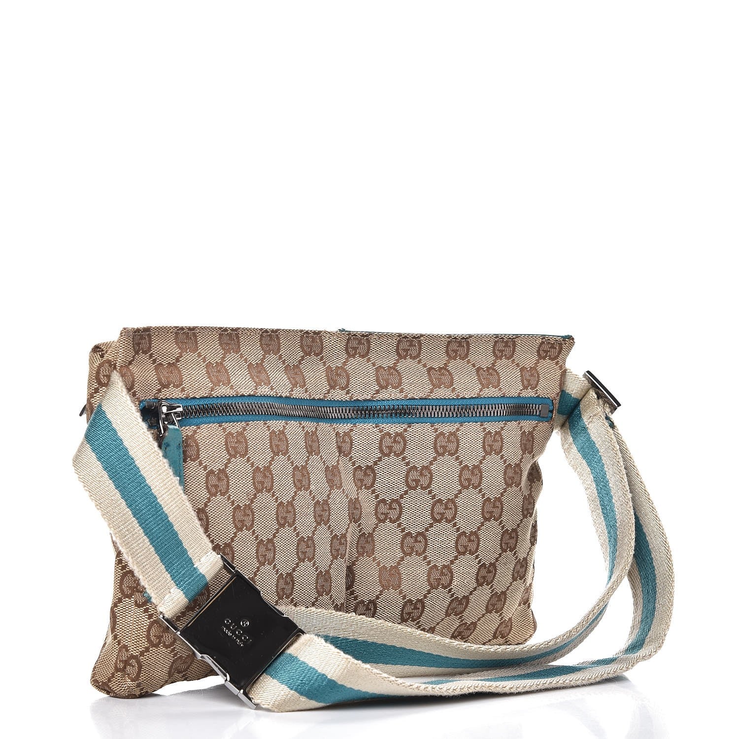 Gucci GG Monogram Web Double Pocket Belt Bag Turquoise 3 of 9