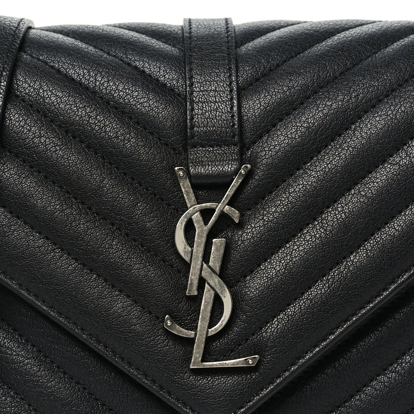 Sheepskin Matelasse Chevron Monogram Medium College Bag Black