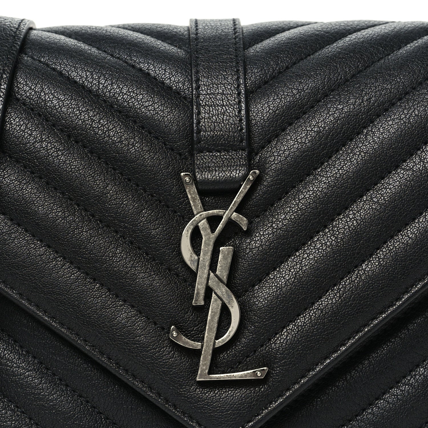 Saint Laurent Sheepskin Matelasse Chevron Monogram Medium College Bag Black 8 of 10