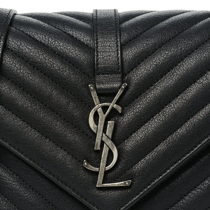 Saint Laurent Sheepskin Matelasse Chevron Monogram Medium College Bag Black 8 of 10