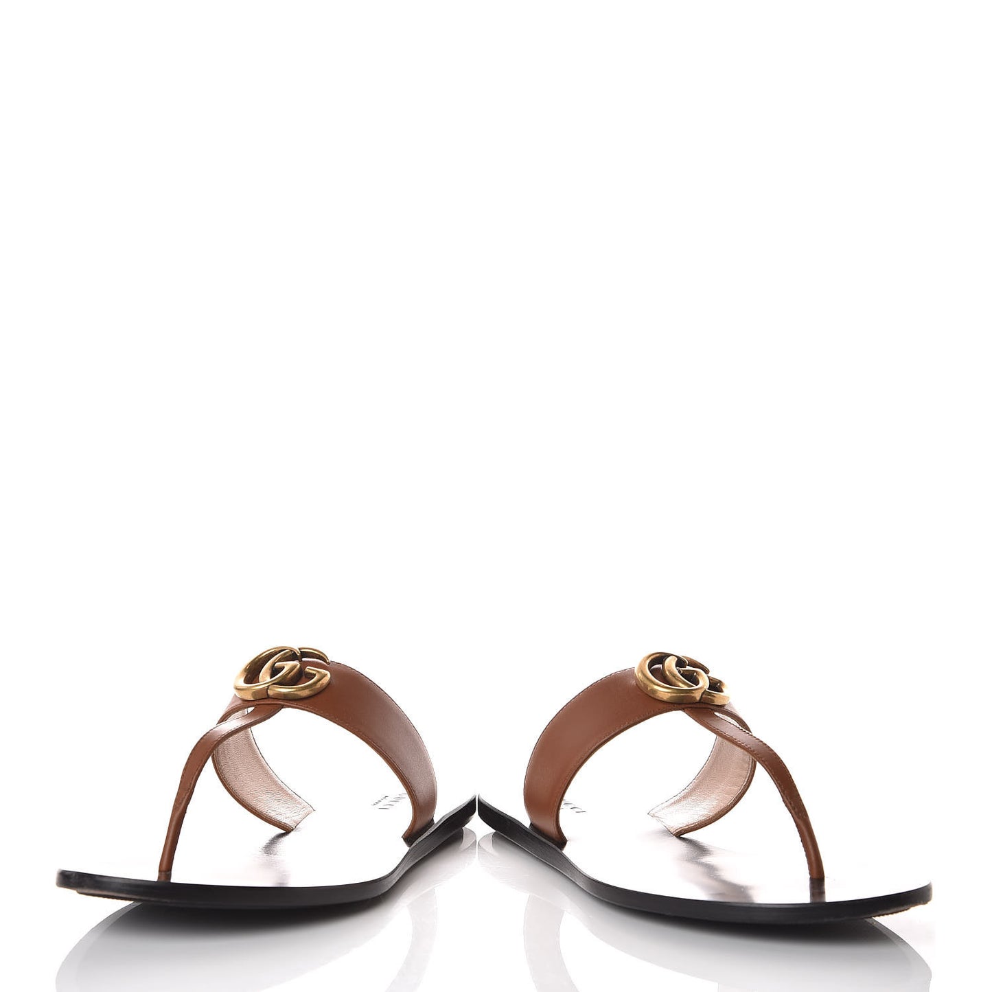 Calfskin GG Marmont Thong Sandals 37.5 Cognac