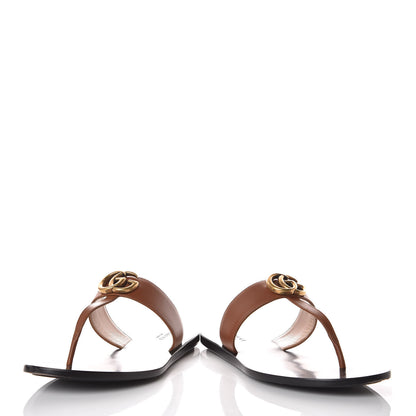 Gucci Calfskin GG Marmont Thong Sandals 37.5 Cognac 6 of 13