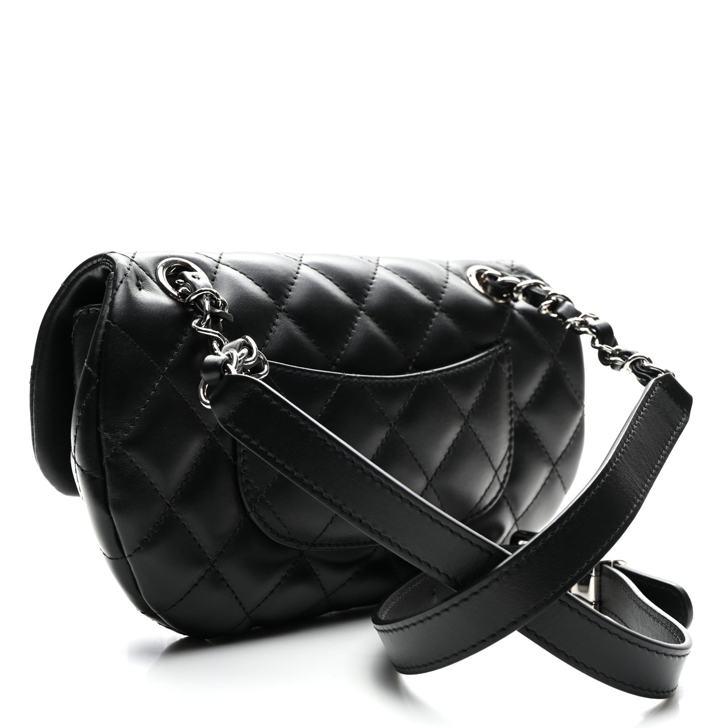 Calfskin Quilted CC Uniform Flap Belt Bag Black