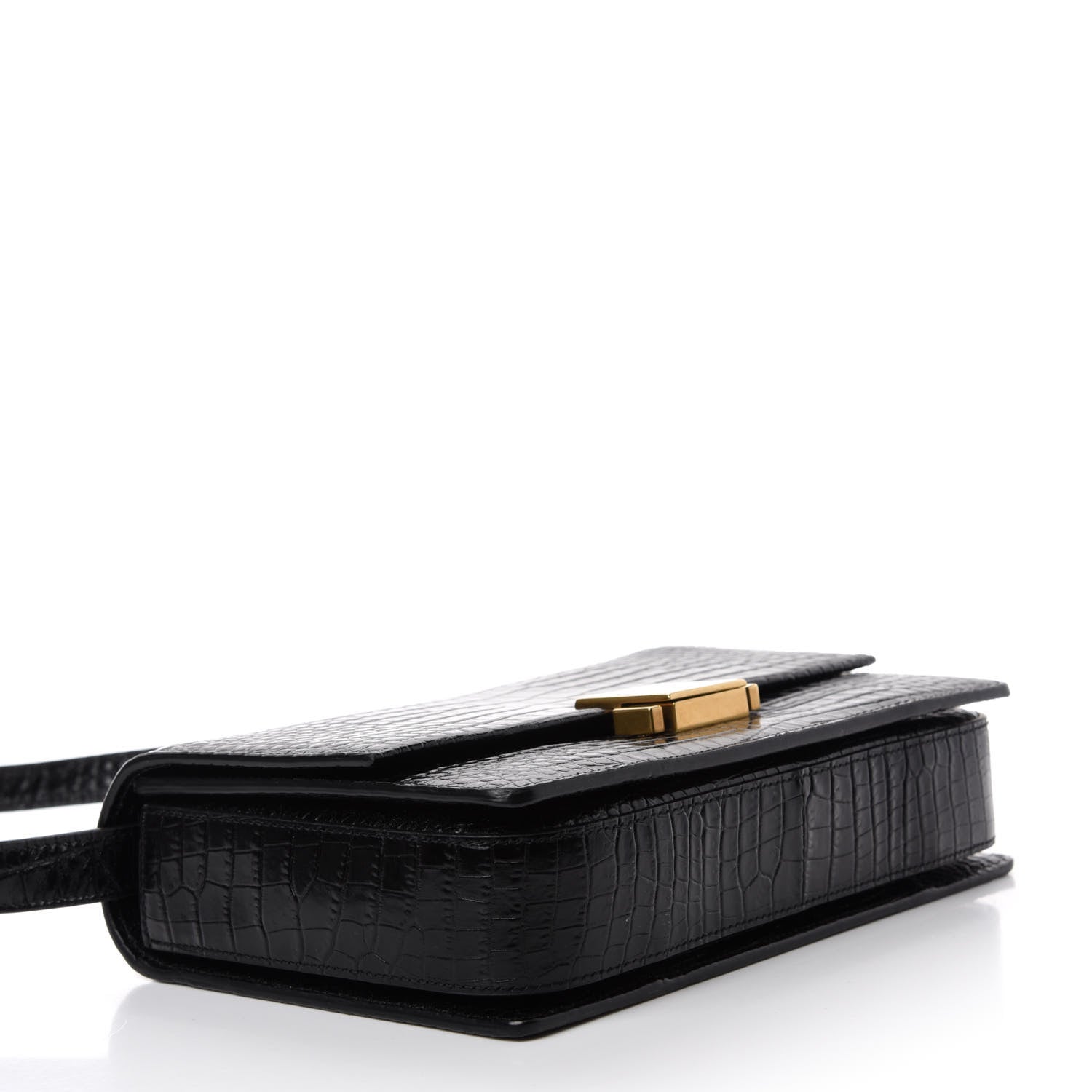 Saint Laurent Calfskin Crocodile Embossed Medium Bellechasse Satchel Black 4 of 11