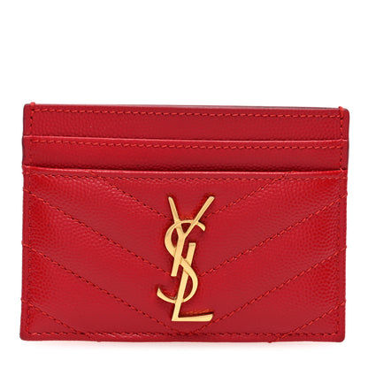 Saint Laurent Grain De Poudre Matelasse Chevron Monogram Credit Card Case New Red 1 of 7
