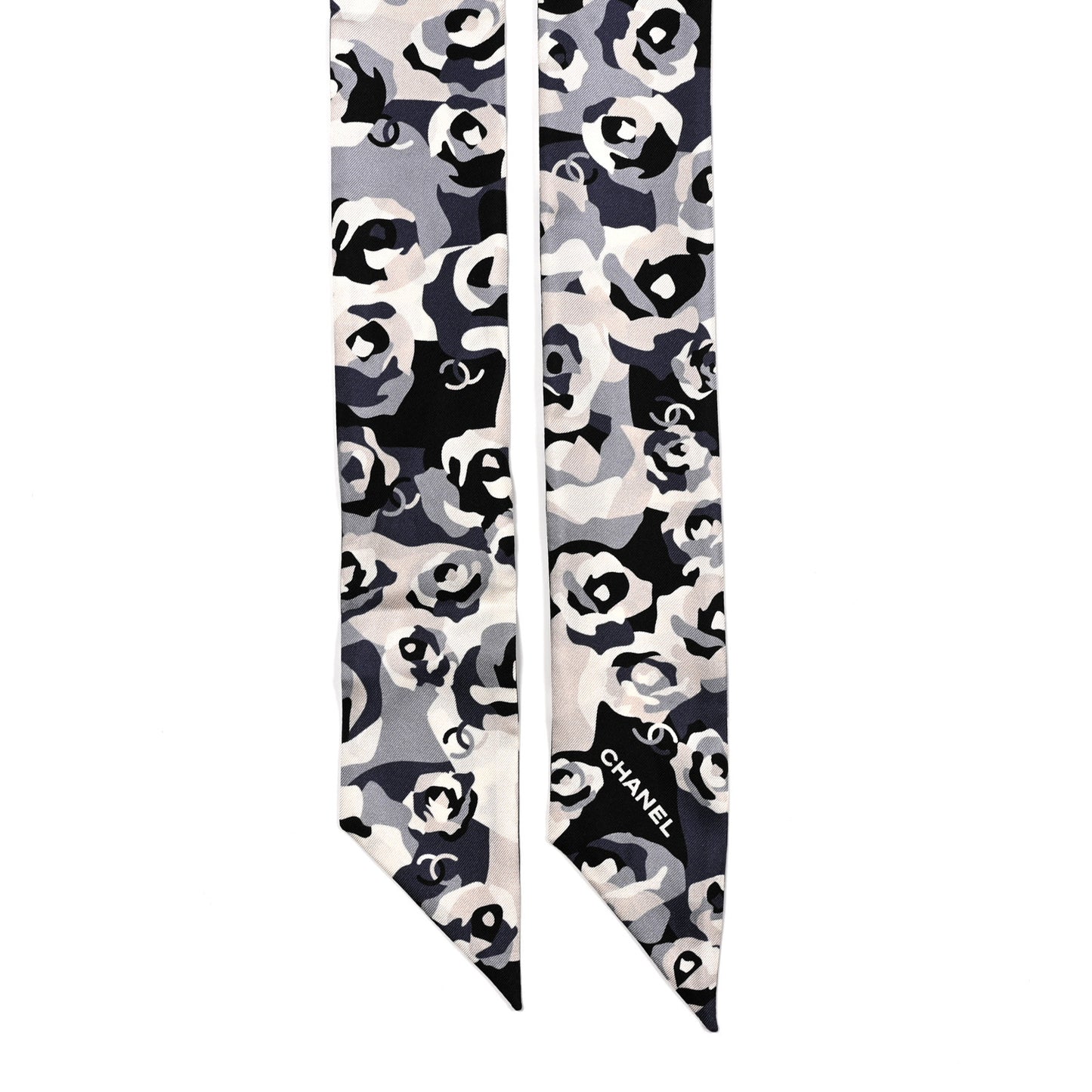 Silk CC Slim Bandeau Scarf Grey Blue Black