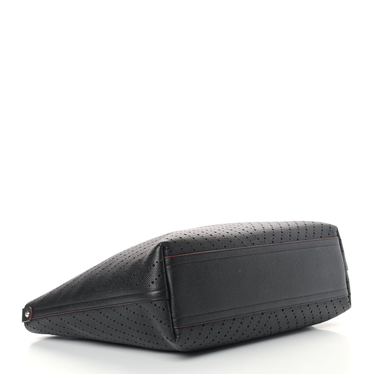 Perforated Grained Calfskin Large Shopping Tote Black