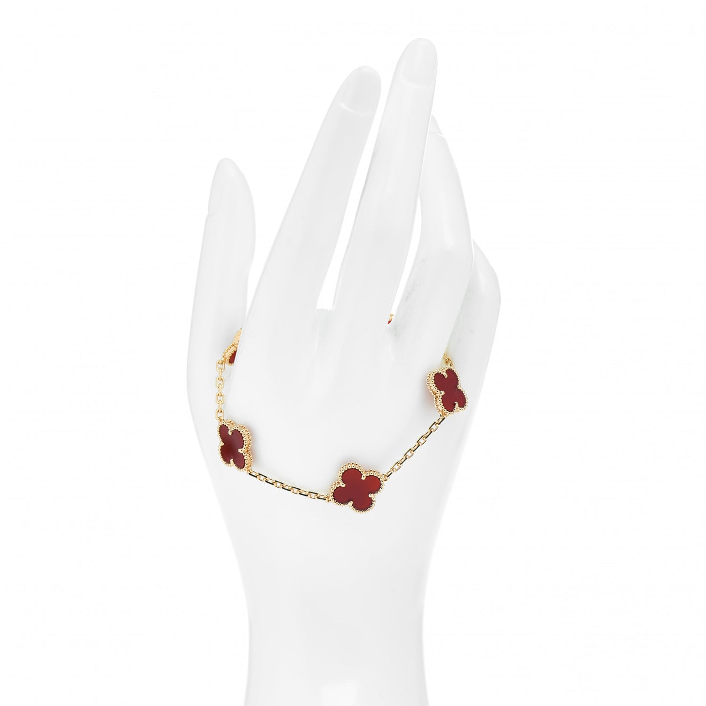 18K Yellow Gold Carnelian 5 Motifs Vintage Alhambra Bracelet