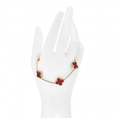 Van Cleef & Arpels 18K Yellow Gold Carnelian 5 Motifs Vintage Alhambra Bracelet 2 of 5