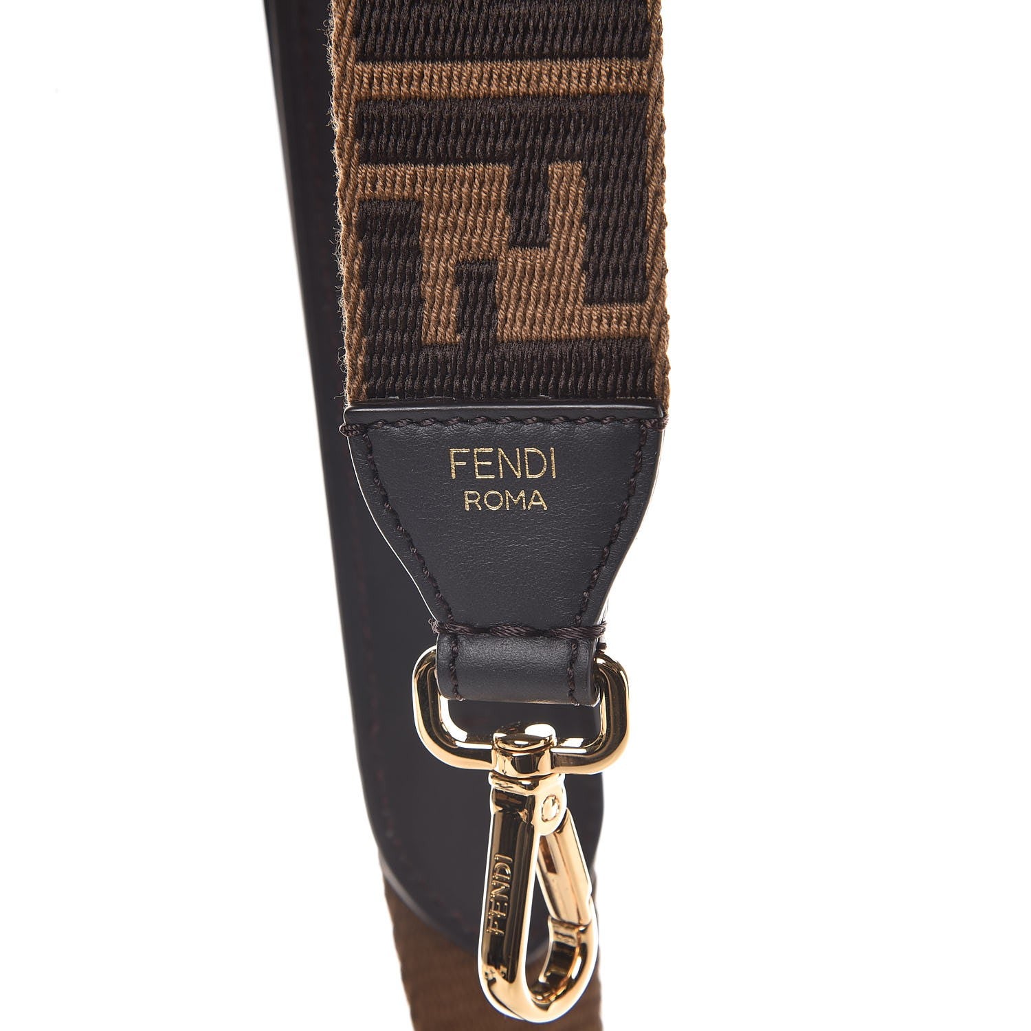 Fendi Ribbon Vitello Century FF 1974 Studded Strap You Fango Marrone Ebano 3 of 5