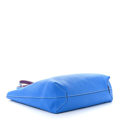 Hermes Taurillon Clemence Double Sens 45 Reversible Tote Bleu Zanzibar Ultraviolet 7 of 17