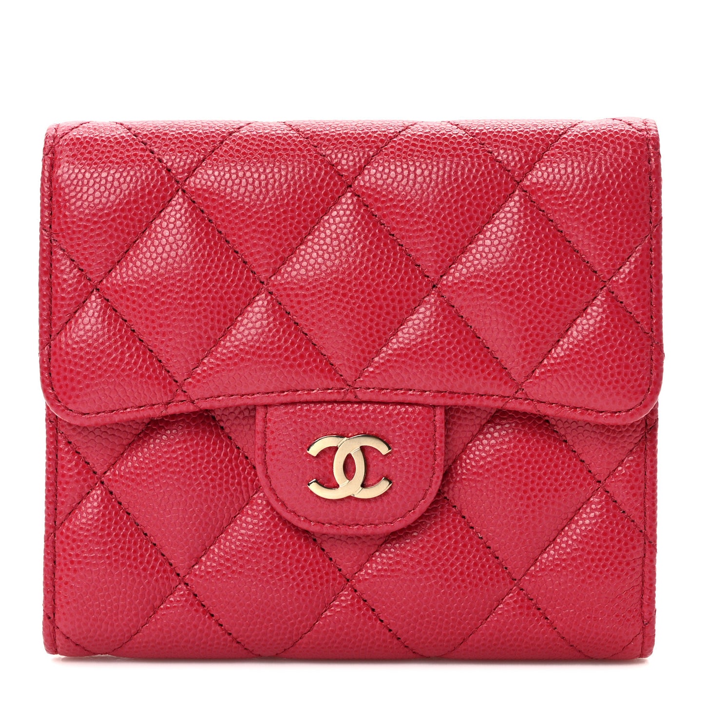 Caviar Quilted Compact Flap Wallet Pink