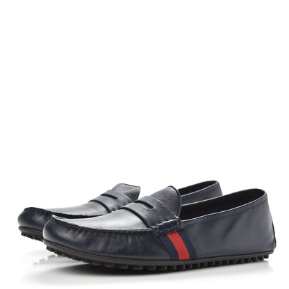 Gucci Nappa Web Mens Kanye Driver Loafers 7 Blue 3 of 9