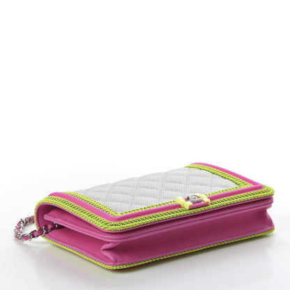 Chanel Canvas Quilted Fluo Boy Wallet On Chain WOC Dark Grey Fuchsia Green 3 of 10