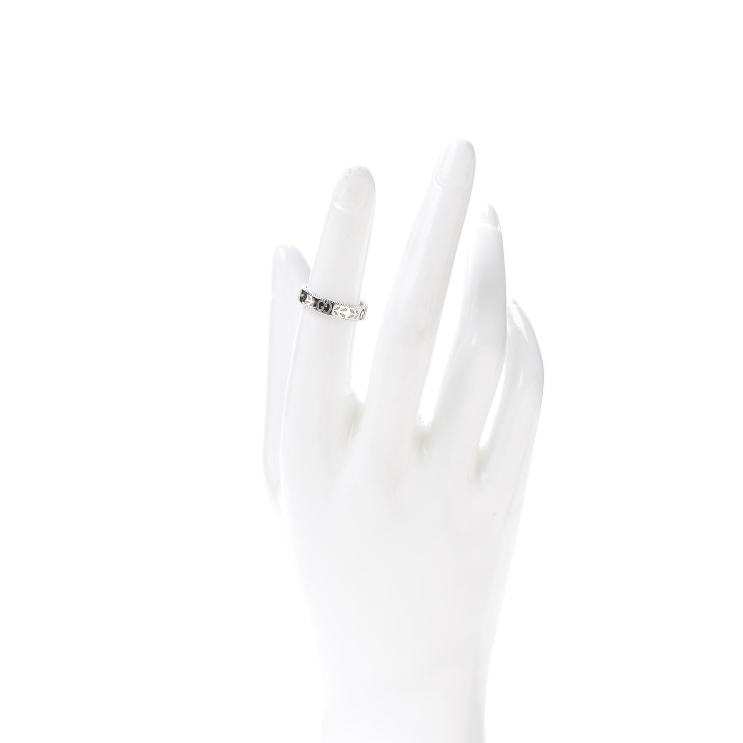 Gucci 18K White Gold Enamel 4mm Icon Blooms Ring 50 5.25 2 of 7