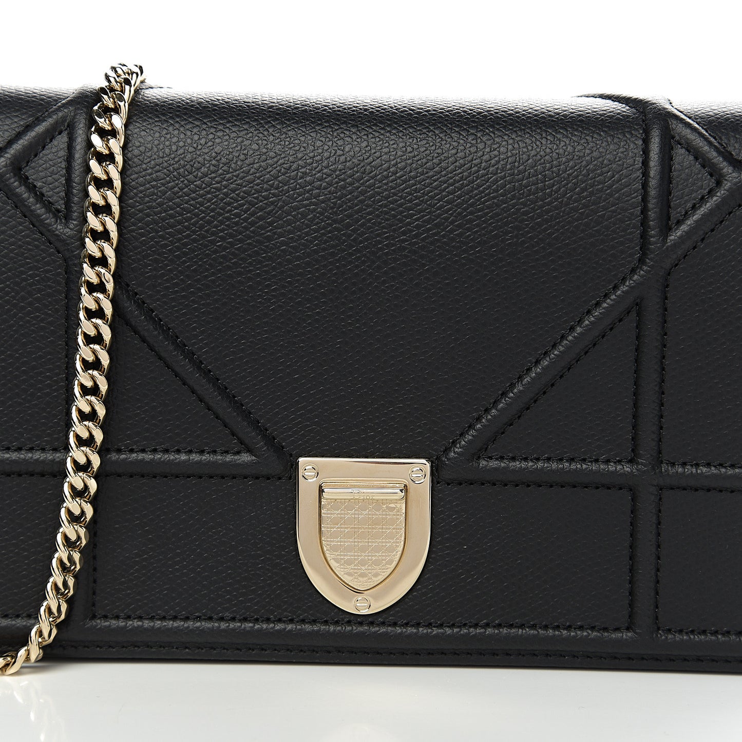 Grained Calfskin Diorama Wallet on Chain Pouch Black