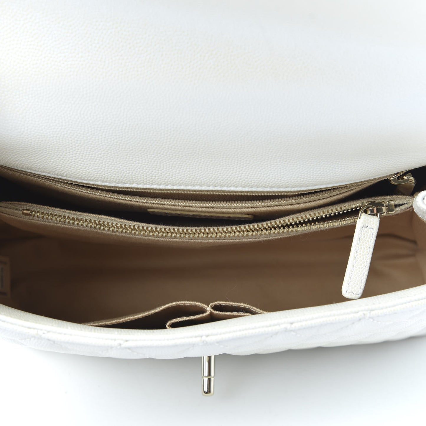 Iridescent Caviar Quilted Small Coco Handle Flap White