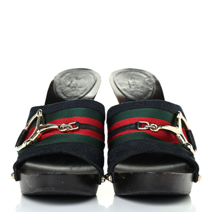 Gucci Monogram Natural Pigskin Web Icon Bit Platform Clog High Heel Slide Sandals 9 Black 2 of 4