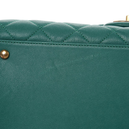 Chanel Shiny Sheepskin Quilted Large Trapezio Flap Green 12 of 13